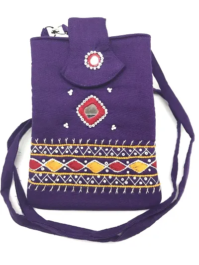 SriAoG Handmade Sling bag for Women | Crossbody Long Strap Purse | Handmade Style| Hanging Purse (Multicolour) (Purple)