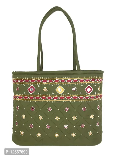 SriShopify Trendy Hand bags for Girls Banjara Design Stylish Tote Bags for Women Gifts (Medium 14x10x4 Embroidered Applique Work)