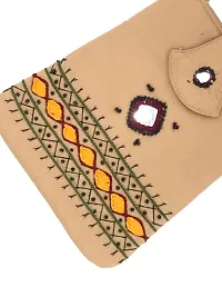 srishopify handicrafts Banjara Style Handmade Thread Work Beaded Sling Bag For Women | Crossbody Long Strap Purse Girls | Handmade Natural Hanging Wallet Ladies | Multicolour Beige-thumb2