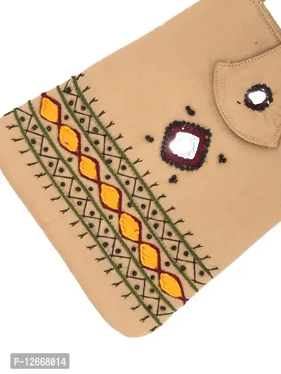 srishopify handicrafts Banjara Style Handmade Thread Work Beaded Sling Bag For Women | Crossbody Long Strap Purse Girls | Handmade Natural Hanging Wallet Ladies | Multicolour Beige-thumb3