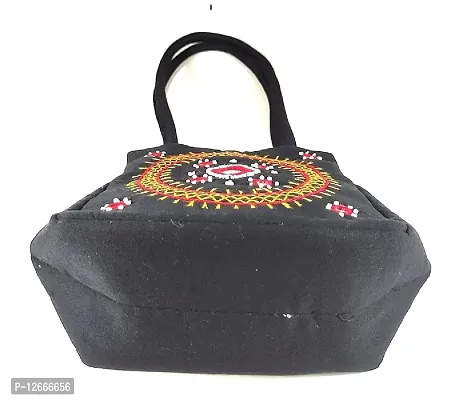 srishopify handicrafts Women Handbag Small Size designer handmade Mini bucket Bags Purse Cotton black colour bag (9x6x4 Inch original Beads Thread Work Handcraft)-thumb2