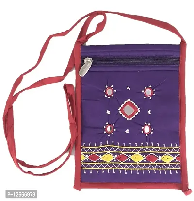 SriShopify Women Sling Bag Banjara Traditional Smart Mobile Passport Bag Cotton handmade Pouch(Small, Mirror, Beads and Thread Work Handcraft Purse,Purple)