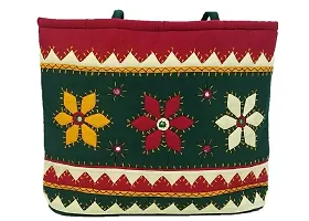 SriShopify Womenrsquo;s Handbag Banjara Traditional Shoulder bag Tote bag Cotton handmade (Big size, Mirror and Beads thread Work, Main Green and Red)-thumb1