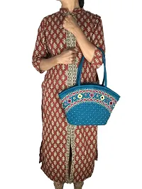 SriShopify Handcrafted Cotton Traditional Ethnic Rajasthani Jaipuri hand embroidery Handbag for Girls Women Medium size Tote 9x13x3 ich Rama green bag-thumb1