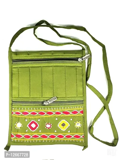 SriShopify Handicrafts Women Sling Bags Stylish, Handmade crossbody bag for girls (Medium, Beads, Thread and Mirror Work 13 inch Rajasthani sling bags, Mehandi Green)-thumb0