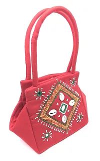 srishopify handicrafts Girls Handmade Cotton Stylish Banjara Ethnic Cowrie Shells Mini Handbags with Handle (Multicolor , 10x6x4 Inch)-thumb4
