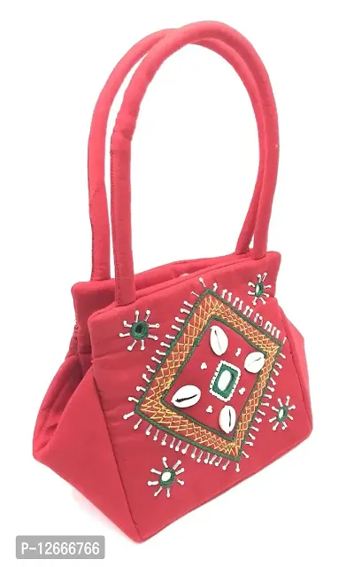 srishopify handicrafts Girls Handmade Cotton Stylish Banjara Ethnic Cowrie Shells Mini Handbags with Handle (Multicolor , 10x6x4 Inch)-thumb5