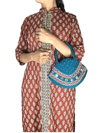 SriShopify Mini Women?s Handbag Vintage Banjara Traditional Pot Bag Hand Purse Cotton handmade (Small 6.5x9.5 Inch Mirror Beads and Thread Work Handcraft Pouch Rama Green)-thumb1