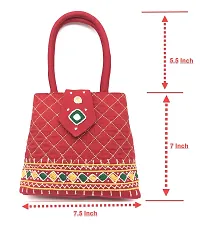 srishopify handicrafts MINI Handbags For Girls Stylish Banjara Traditional Women SMALL Handle Bags Ladies Hand Purse Cotton Fabric | 7Inch Original Beads Work Pouch Red Color-thumb3