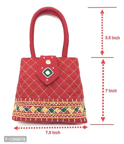 srishopify handicrafts MINI Handbags For Girls Stylish Banjara Traditional Women SMALL Handle Bags Ladies Hand Purse Cotton Fabric | 7Inch Original Beads Work Pouch Red Color-thumb4