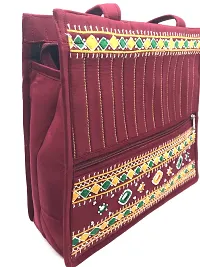 SriShopify Handcrafted Quilted Tote Shoulder Bag with Top Zipper, Inner Pocket Traditional Ethnic Stylish Premium handbags for Girls (big size handbag 12x13x5 inch Mirror Work) Marron bag-thumb3