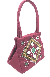 srishopify handicrafts bag Women Wallet with handle Banjara Traditional Cotton handmade Hand Purse with Handle Maroon (Small Hobo Bag, Mirror Beads)-thumb4