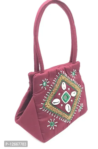 srishopify handicrafts bag Women Wallet with handle Banjara Traditional Cotton handmade Hand Purse with Handle Maroon (Small Hobo Bag, Mirror Beads)-thumb5