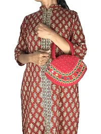srishopify handicrafts Women Hand Bags Small Size Banjara Handmade Mini Handle Bag for Girls Gift Hand Purse Red Colour 9.5x6.5x3.5 Inch (Beads and Thread Work Mini Pouch)-thumb1