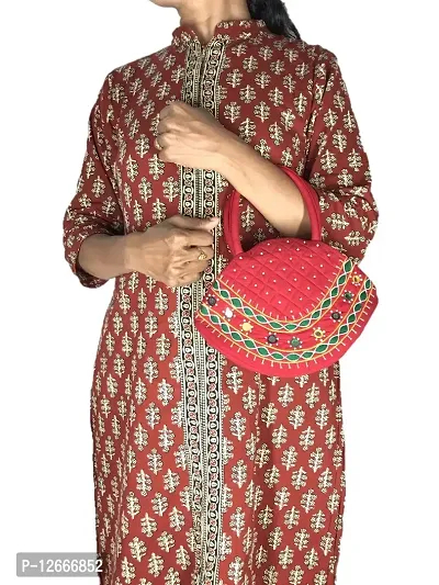 srishopify handicrafts Women Hand Bags Small Size Banjara Handmade Mini Handle Bag for Girls Gift Hand Purse Red Colour 9.5x6.5x3.5 Inch (Beads and Thread Work Mini Pouch)-thumb2