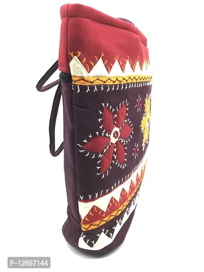 SriShopify Handicrafts Tote Bag for Women Shoulder Bags Handbags Banjara Traditional Cotton handmade bag with Zip Brown (30x40x10 cm Mirror Work Apliq Stylish) Coffee Red-thumb5