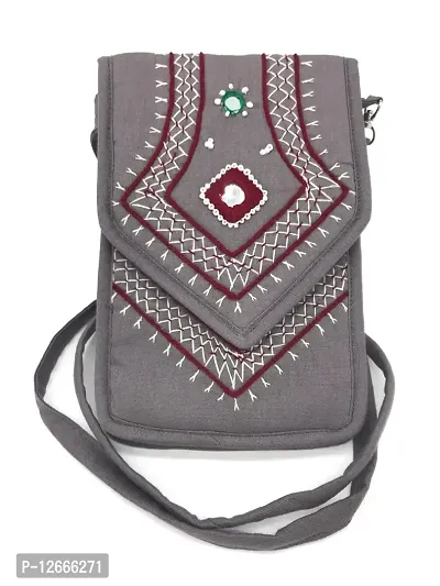 srishopify handicrafts Stylish Mobile Pouch Sling Bag for girls to carry phone and cards crossbody purse embroidery designs handmade sling bag Grey Small Crossbody purse