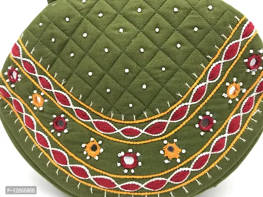 srishopify handicrafts Women Handbag Banjara Traditional Pot Bag Hand Purse Cotton handmade Top handle bag Mehandi (olive green bags)-thumb3