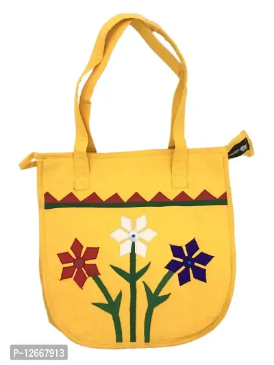 srishopify handicrafts Handmade Women's Cotton Shoulder Bag | Hand Bag | Tote Bag For Women |Girls Hobo Bags Birthday Gift Items 13 Inch Yellow