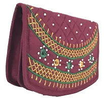 SriShopify Handicrafts Small Pocket Purse for Women Stylish Trendy Pouch Banjara Original Mirror Work Money Purse for Girls (6.5 inch Mini Pouch Pink Brown Colour Two Fold Handmade)-thumb3