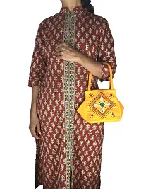 srishopify handicrafts Women Handle Bag Handmade MINI Purse Handbag Gift For Girls Items Marriage Combo Latest | Birthday Wedding Party Day Wife Girlfriend 9inch Yellow Gold-thumb3