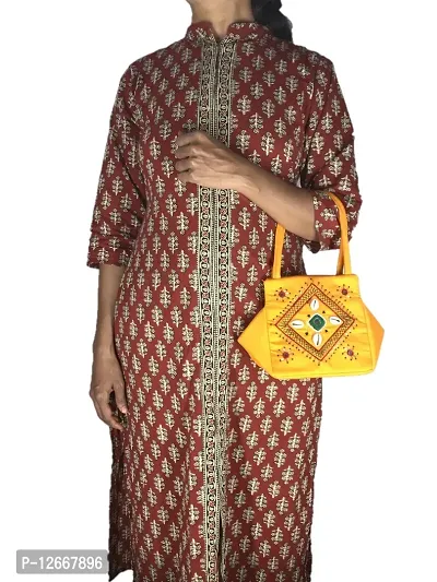 srishopify handicrafts Women Handle Bag Handmade MINI Purse Handbag Gift For Girls Items Marriage Combo Latest | Birthday Wedding Party Day Wife Girlfriend 9inch Yellow Gold-thumb4