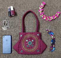 srishopify handicrafts bag Women Wallet with handle Banjara Traditional Cotton handmade Hand Purse with Handle Maroon (Small Hobo Bag, Mirror Beads)-thumb2
