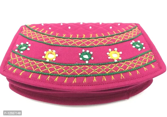 SriShopify Handicrafts Small ladies purse for women combo pack Banjara Traditional Hand Purse Cotton Clutch Purse for Women Wallet (6.5 Inch small Pink Mustard Mirror, Beads and Thread Work Handcraft)-thumb3