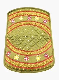 SriShopify Handicrafted Womens Small Handpurses Banjara Clutch Cotton handmade Pouch(Small 6.5inch, Mirror Work Purse Beads Thread Handcrafts Green wallet)-thumb3