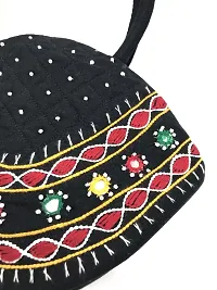 srishopify handicrafts Beautiful and Traditional Banjara Bags Ethnic Top Handle Bag Small Size Shopping for Ladies Black Hand Held Purse 9.5x6.5x3.5 inch Thread Work-thumb3