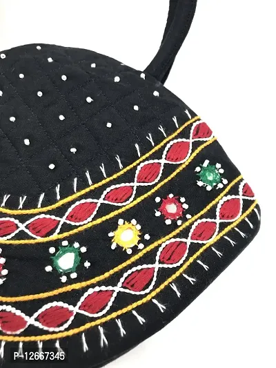 srishopify handicrafts Beautiful and Traditional Banjara Bags Ethnic Top Handle Bag Small Size Shopping for Ladies Black Hand Held Purse 9.5x6.5x3.5 inch Thread Work-thumb4