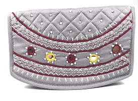 SriShopify Handicrafts Mini Hand Clutches for Women Hand Purse Banjara Traditional Purse for Girls Clutch Wallet Money (6.5 Inch Mini Purse Grey Mirror, Beads and Thread Work Handcraft)-thumb3