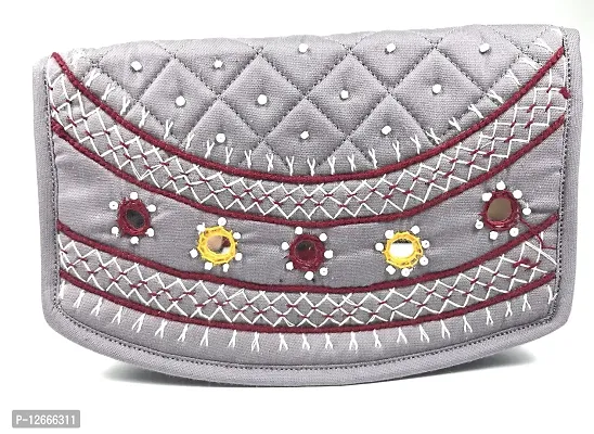 SriShopify Handicrafts Mini Hand Clutches for Women Hand Purse Banjara Traditional Purse for Girls Clutch Wallet Money (6.5 Inch Mini Purse Grey Mirror, Beads and Thread Work Handcraft)-thumb4