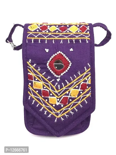 srishopify handicrafts sling wallet for girls crossbody small bags for Women Handmade Eco Friendly |7x4x1 inch Original Mirrors Beads Thread work |Violet Colour