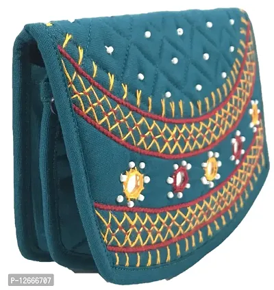 srishopify handicrafts Mini Size Women Wallet Banjara Hand Purse Girls Stylish, Cotton Ladies Clutches Purses Phone case (Small Red Turquoise 6.5 Inch Original Mirror Beads and Thread Work Handmade)-thumb2