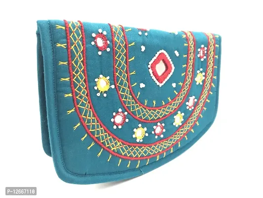 SriShopify Handicrafts Women Hand Purse Cotton Banjara Clutch Girls Stylish ladies Wallet phone purse Green(Medium Money Wallet 8.5 Inch Original Mirror Beads and Thread Work handmade)