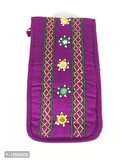 srishopify handicrafts Women's Soft Fabric Handmade Cotton Patchwork Sling Bag Thread and original mirror work crossbody mobile pouch Purple sling bag small handmade crafts-thumb2