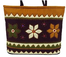 SriShopify Womenrsquo;s Handbag Banjara Traditional Basket Aplic Bag Tote Bag Cotton handmade (Large, Mirror Beads and Thread Work Handcraft, Maroon and Mustard)-thumb1