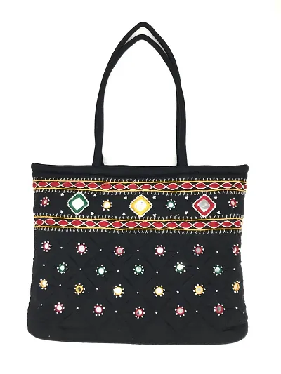 SriShopify Handicrafts Women’s Handbag Banjara Traditional Shoulder bag Tote bag Cotton handmade (14inch size Mirror Beads thread Work Multicolor)