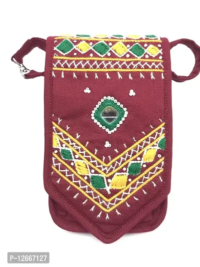srishopify handicrafts Women's Handcrafted Embroidered Original Mirrors Beads Thread Work Wallet Crossbody Sling Bags (Maroon , 7x4x1 Inch )