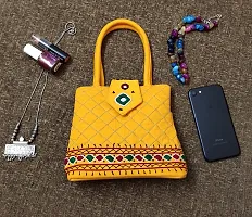 srishopify handicrafts Women Hand held bag Small Size Banjara Traditional Mini Handle Bag handmade Hand Purse Cotton 8.5x.7x2.5 Inch Size original Beads Thread Work (yellow handbags for women)-thumb3