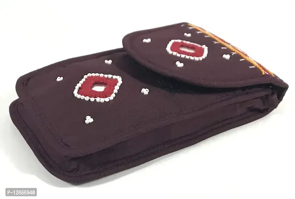 SriShopify handicrafted phone holder purse for girls sling bags stylish cross boady bag Banjara Cotton Batwa(Original Mirror work Beads Thread Work handcrafted sling bags Small)-thumb3