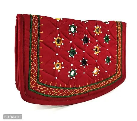 SriShopify Handicrafts women clutches, Banjara Ethnic Hand Purse, Cotton handmade ladies wallet with phone pocket (Medium 8.5 Inch, Red, Mirror, Beads and Thread Work Handcraft)