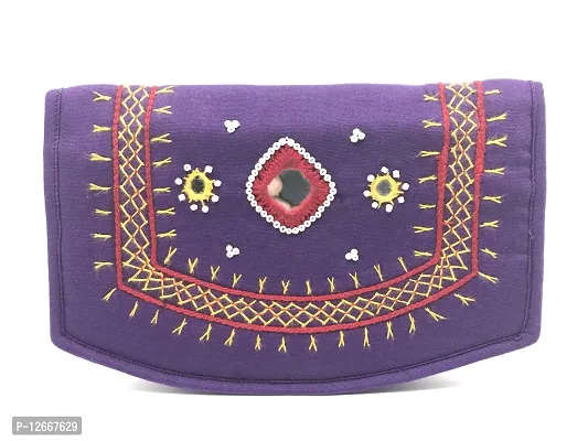 SriShopify Girls Women's Cell Phone Holder Pocket Wallet Hand Purse Clutch Handmade Embroidery (7.5 Inch Beads and Threads Work, Purple Purse)-thumb0