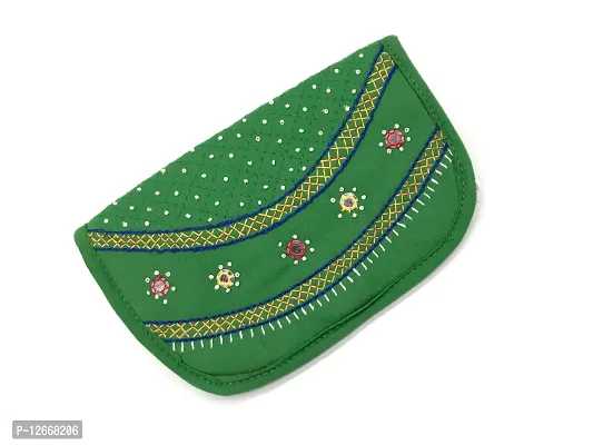 srishopify handicrafts Women's Party Wallet Handmade Money Purse Cotton Embroidered Credit Card & Mobile Holder Clutch Purse with Magnetic Lock Marriage Gifts 8.5 Inch Green