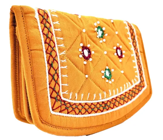 SriShopify Handicrafted Womenrsquo;s Mini Hand purse Banjara Clutches handmade ladies wallet (6.5 Inch, Beads Thread Work Handcrafts Mirror work Yellow)