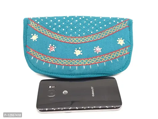 srishopify handicrafts Handcrafted Cotton Clutches Women Banjara Embroidered Purse Magnetic Closure Stylish 2 Fold Wallet Original Mirror Work Return Gift Items 8.5 Inch Rama Green-thumb2