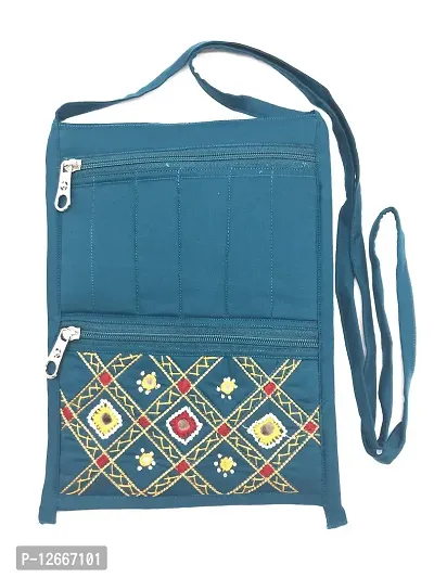 srishopify handicrafts sling cross bags for women | crossbody purse for women stylish embroidered Rama Green (Medium 11x7.5 in Mirror Work Thread)