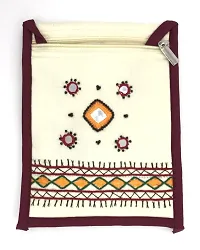 srishopify handicrafts Fabric Jaipuri Embroidered/Needle craft Women's Sling Bag/Mobile Bag Medium crossbody bag Original Mirro Work handmade (White)-thumb1