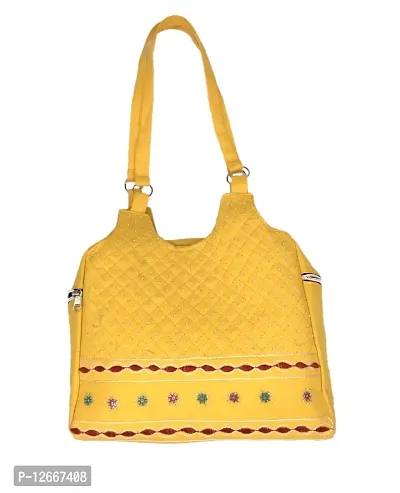 srishopify handicrafts Girls Shoulder Bag Banjara Applique Cotton Hand bags with Adjustable Strap for Women Handmade Tote Bags Gift for Mom Special 11 Inch Yellow-thumb0